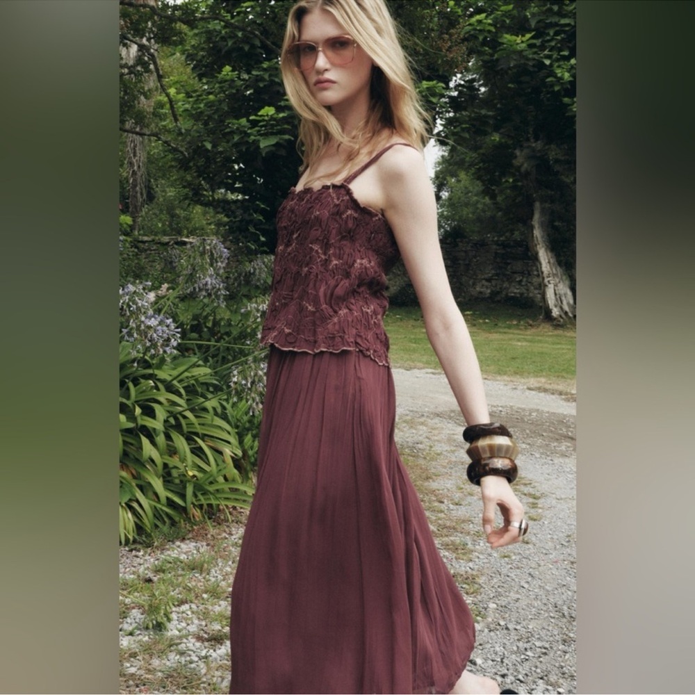 Zara Wine Burgundy Maxi Skirt Dress